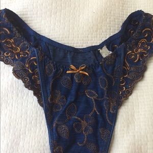Aubade cobalt blue/gold embroidery lingerie-Size L